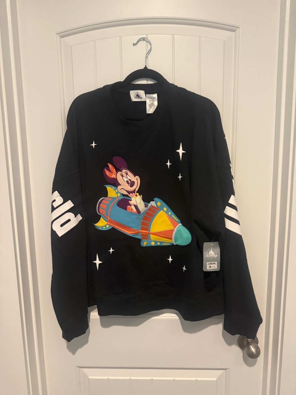 Disney WDW Women’s Black Crewneck Sweatshirt with Colorful Minnie Rocket